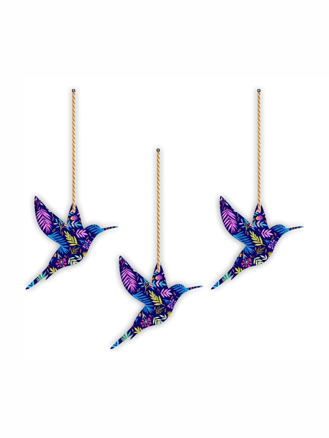 

CVANU 3 Pieces Blue & Purple Floral Bird Wooden Hanging Wall Decor