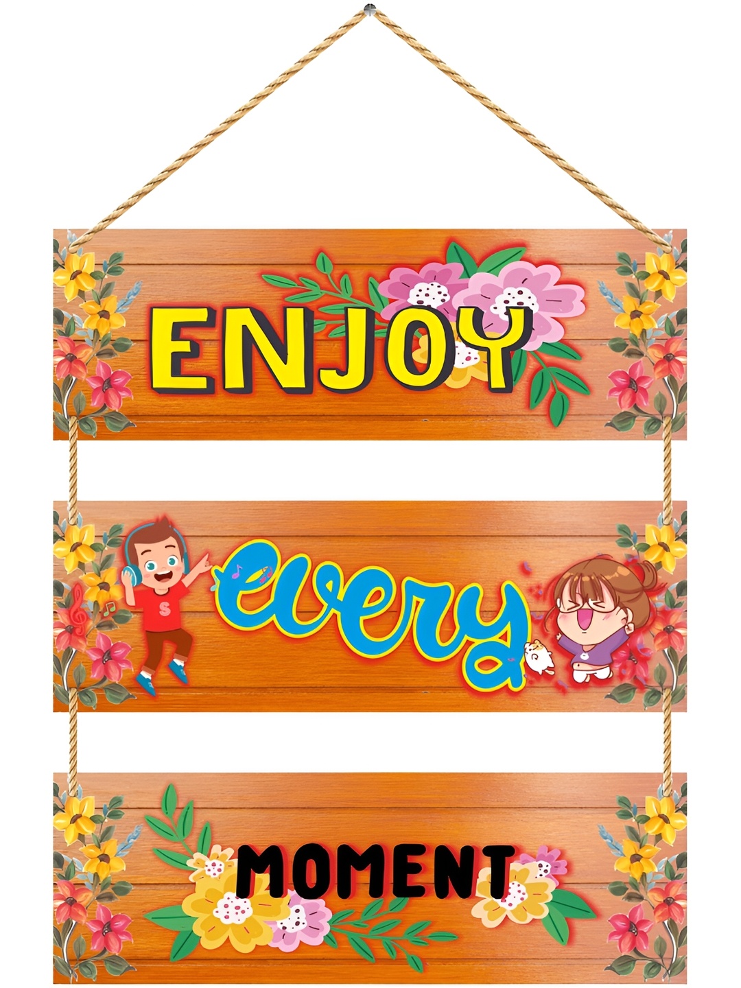 

CVANU Red & Yellow Quotes Painted Rectangle Wooden Wall Hanging