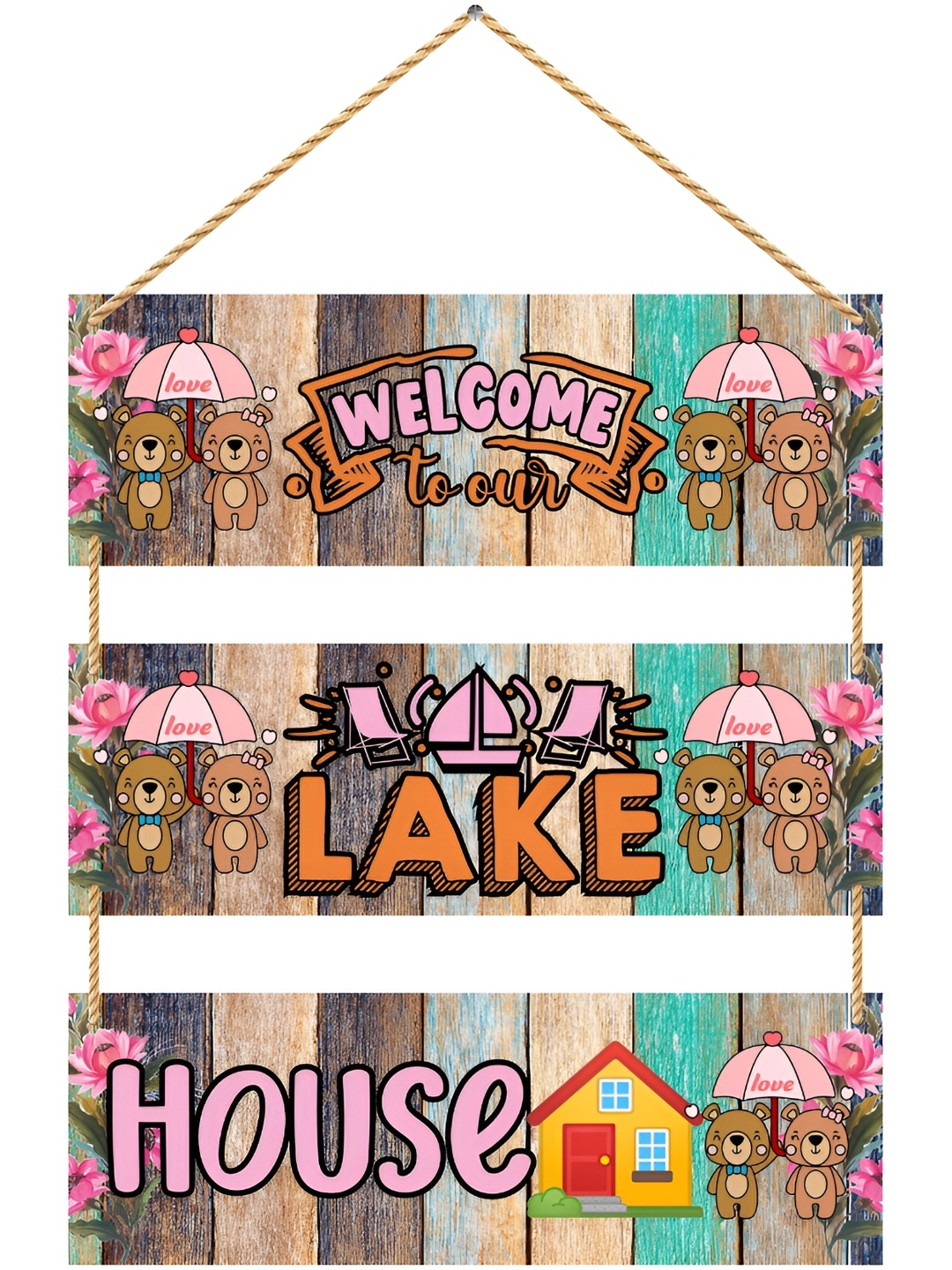 

CVANU Brown & Green Home Quotes Painted Rectangle Wooden Wall Hanging