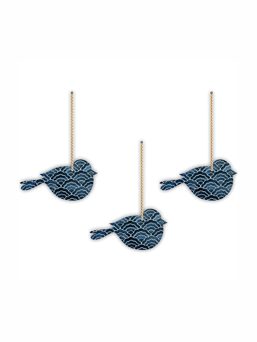 

CVANU Blue & White 3 Pieces Geometric Painted Bird Shape Wooden Wall Hangings