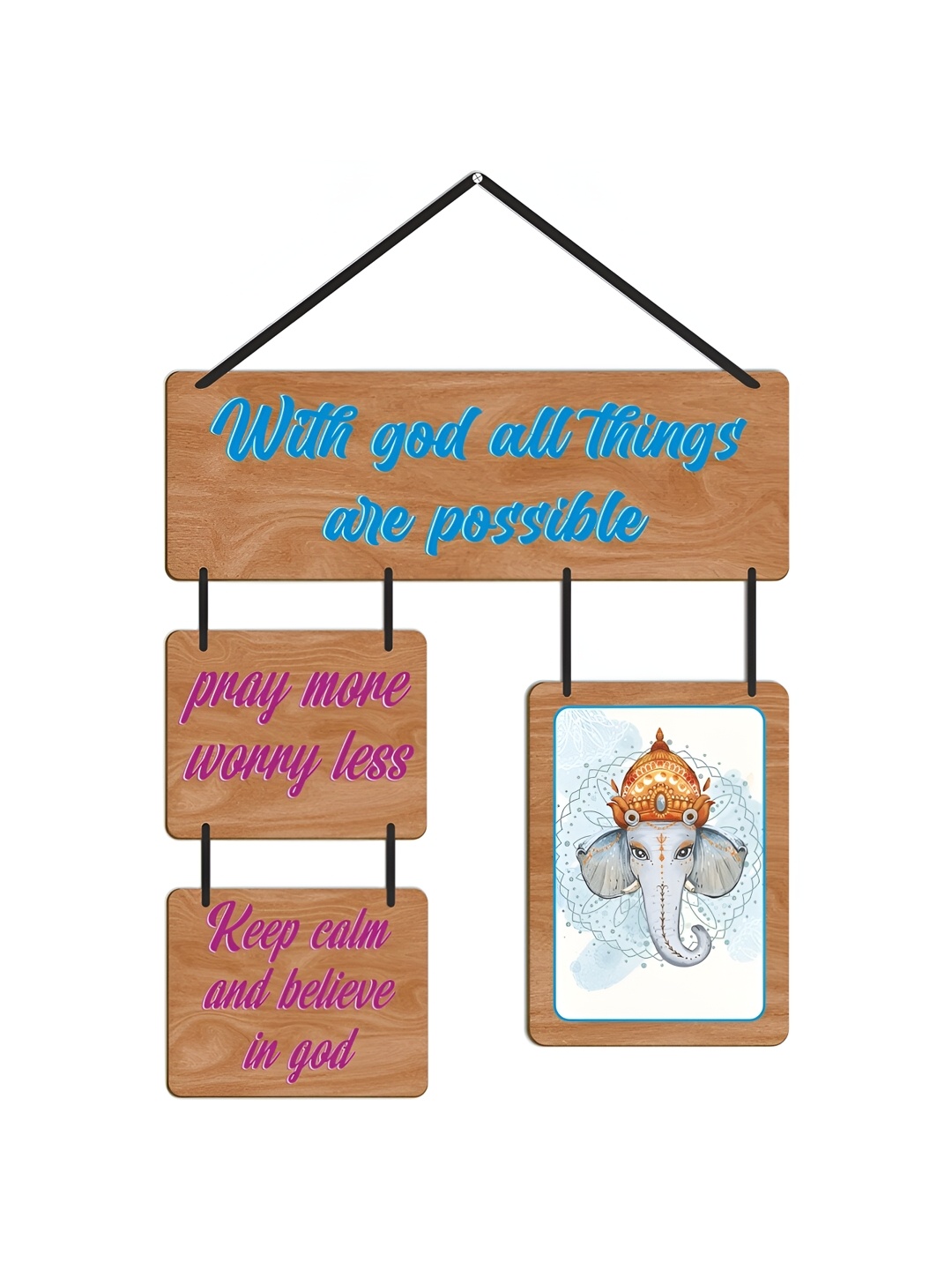 

CVANU Brown & Blue Quotes Painted Rectangle Wooden Wall Hanging