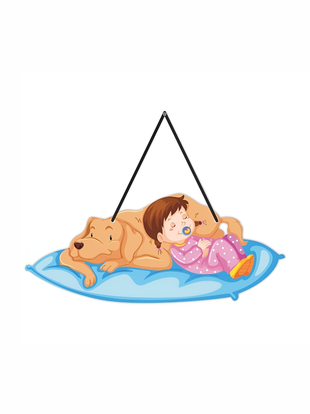 

CVANU Blue & Brown Painted Boy & Dog Shape Wooden Wall Hanging