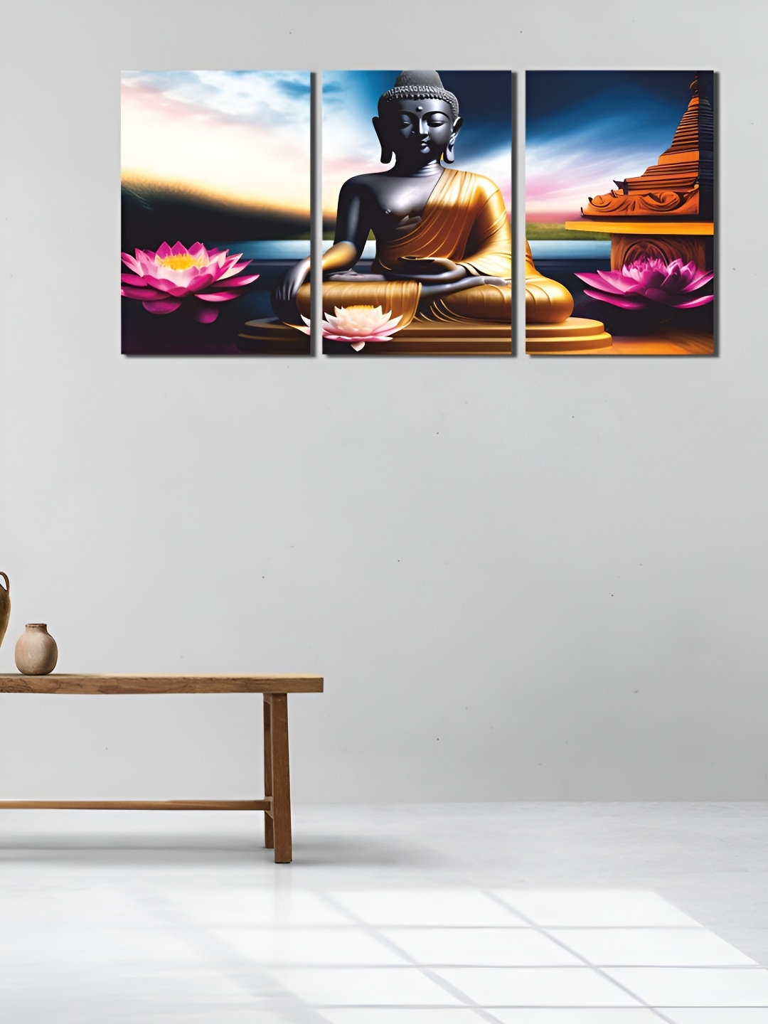 

CVANU Black & Brown 3 Pcs Lord Buddha Printed Wall Art