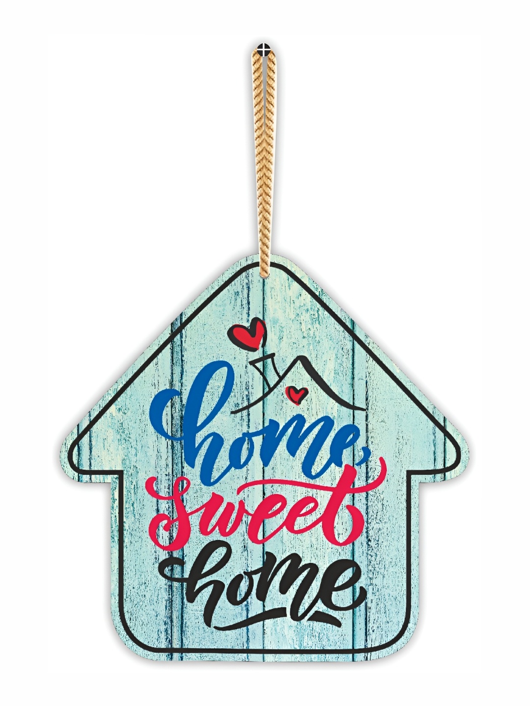 

CVANU Blue & Red Home Quotes Painted Hut Wooden Wall Hanging
