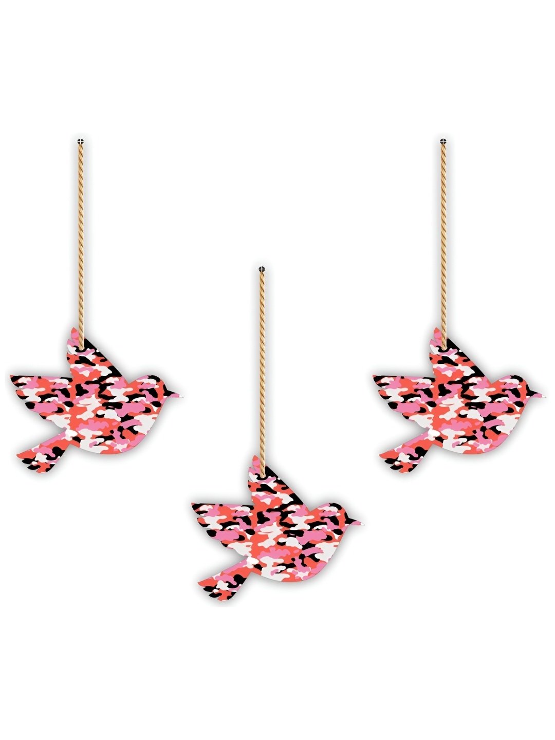 

CVANU Red & Pink 3 Pieces Abstract Painted Bird Shape Wooden Wall Hangings