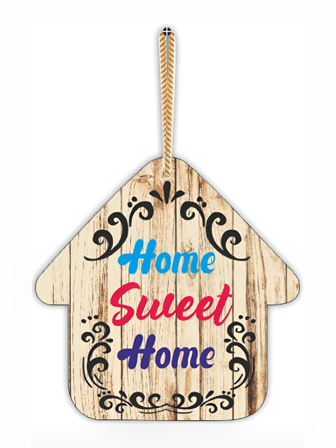

CVANU Brown & Red Home Quotes Painted Hut Shape Wooden Wall Hanging