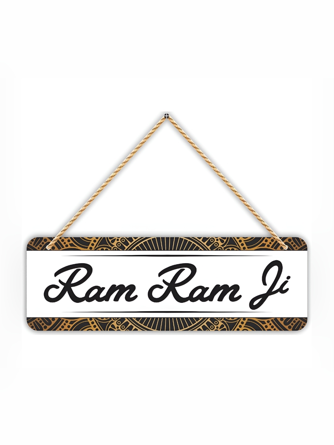 

CVANU White & Black Ram Ram Ji Quotes Painted Rectangle Wooden Sign Hanger