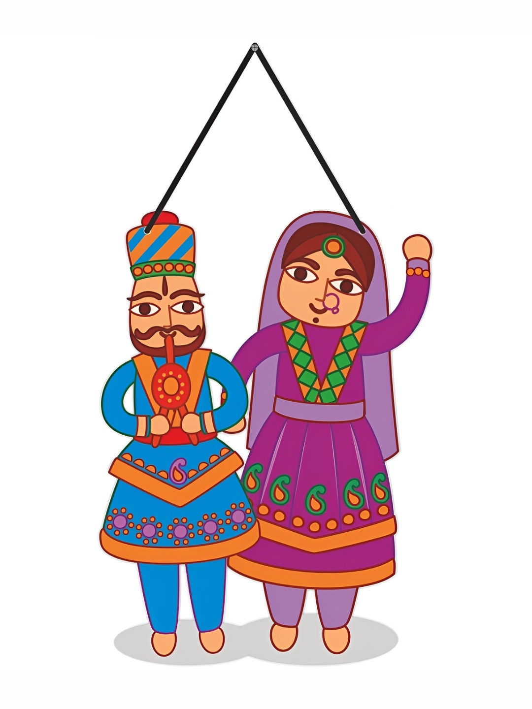 

CVANU Blue & Pink Painted Punjabi Couple Shape Wooden Wall Hanging