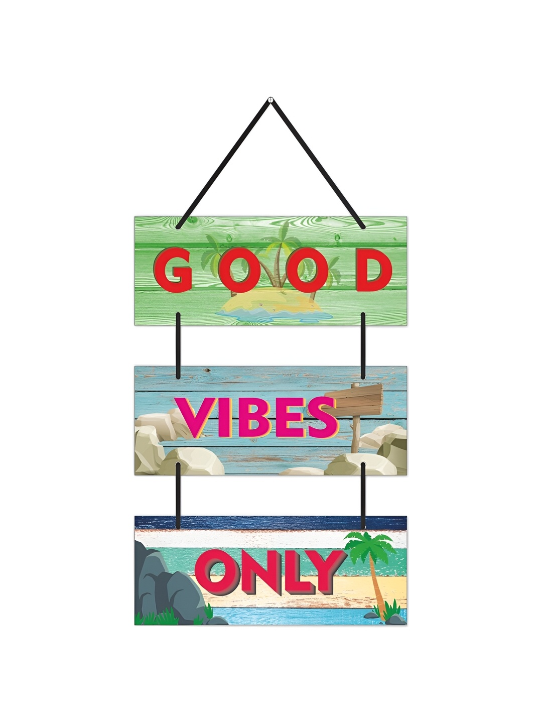 

CVANU Blue & Green Motivational Quotes Painted Rectangle Wooden Wall Hanging