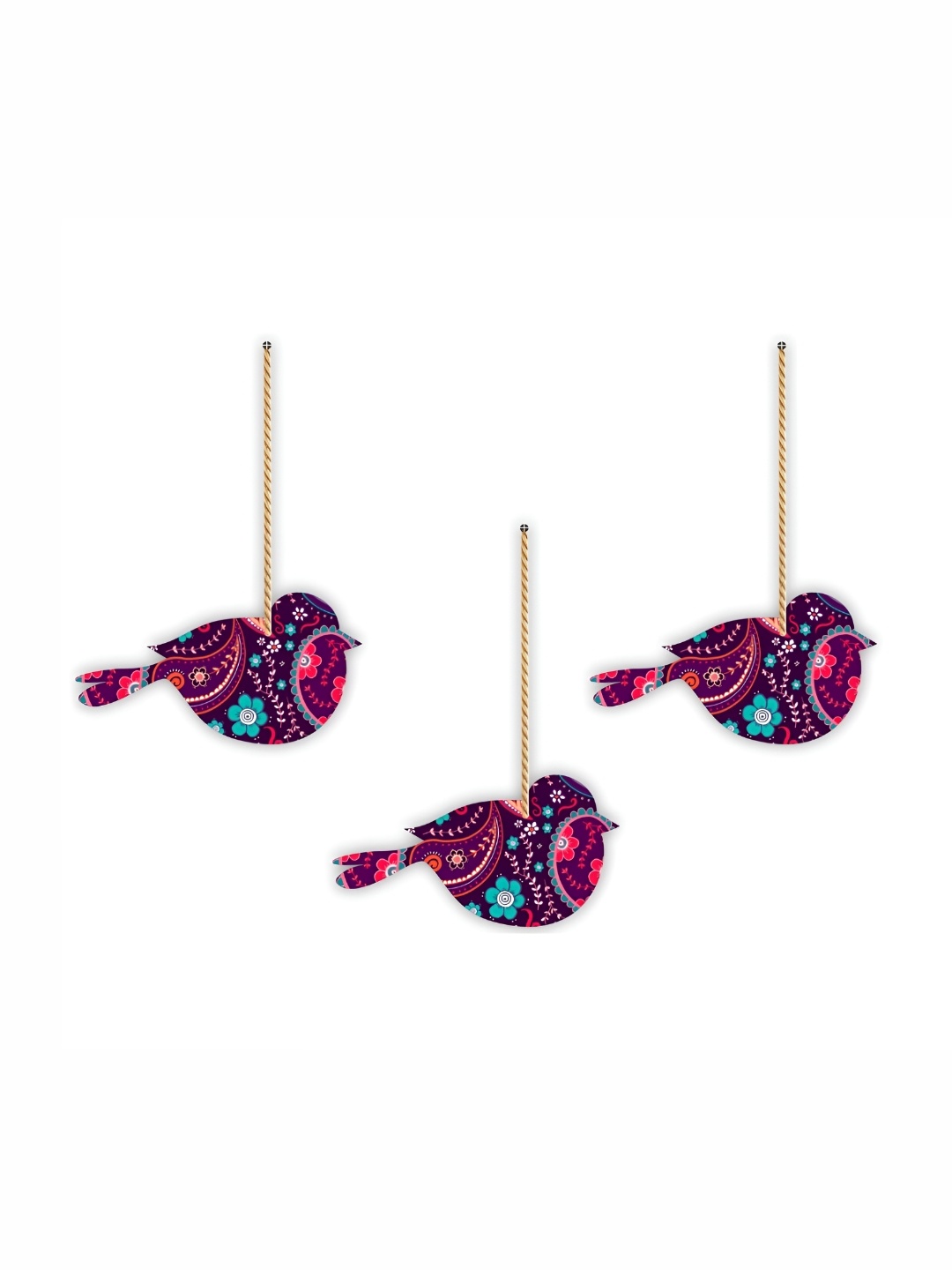 

CVANU 3 Pieces Purple & Blue Floral Painted Bird Shape Wooden Wall Hangings