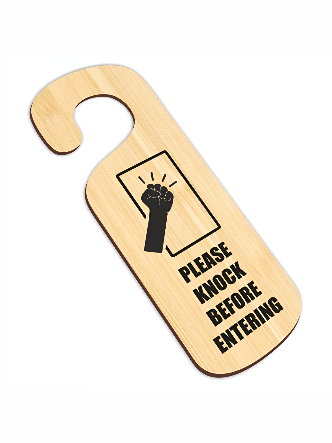 

CVANU Brown & Black Please Knock Before Entering Painted Wooden Sign Hanger