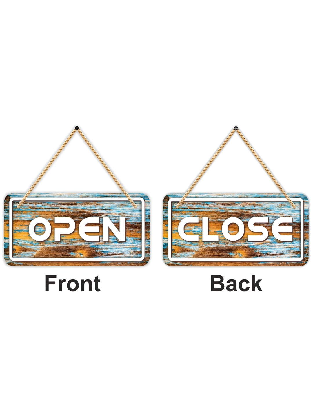 

CVANU Brown & Blue Open & Close Painted Wooden Sign Board