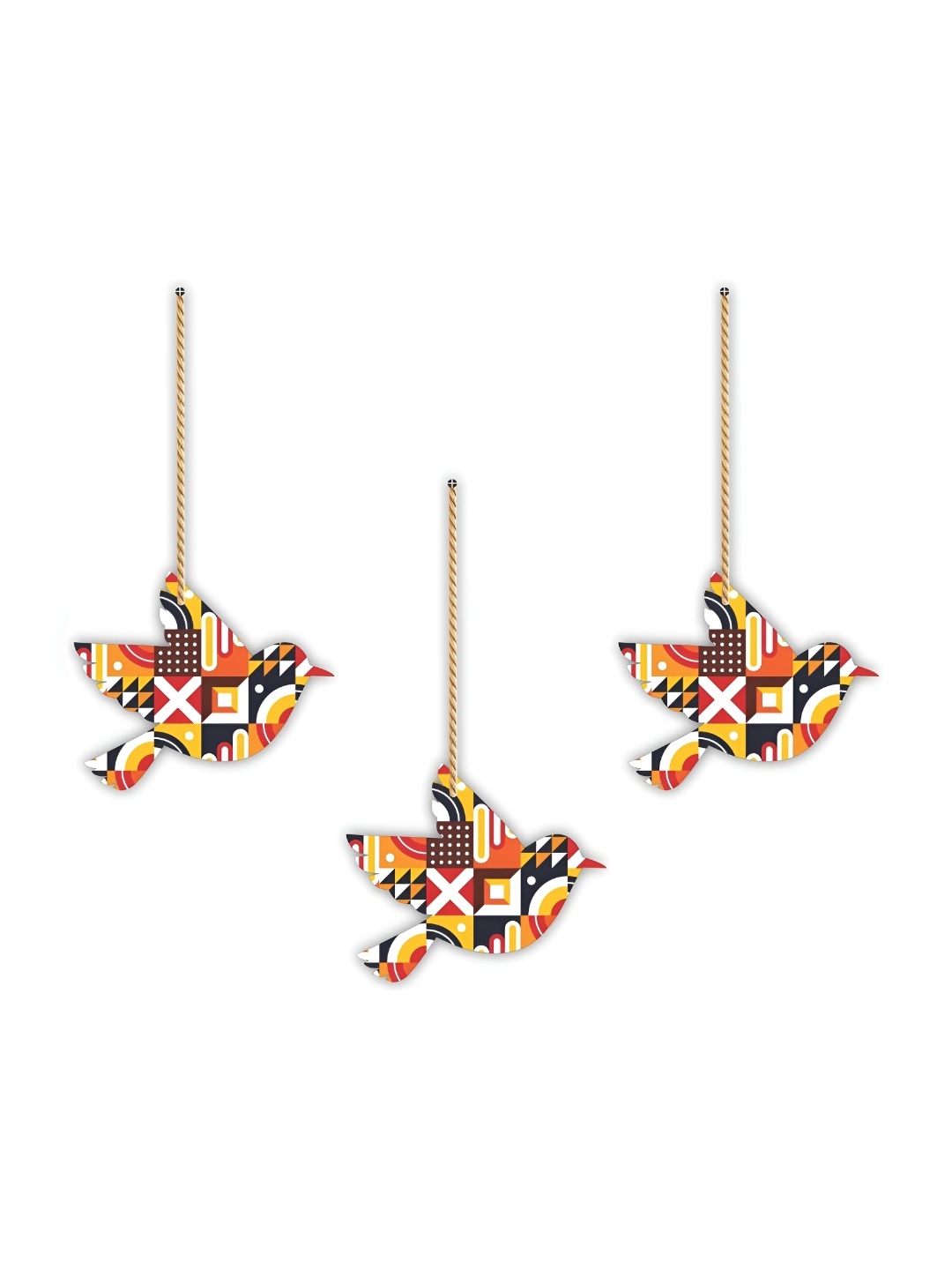 

CVANU 3 Pieces Yellow & Red Geometric Painted Bird Shape Wooden Wall Hangings