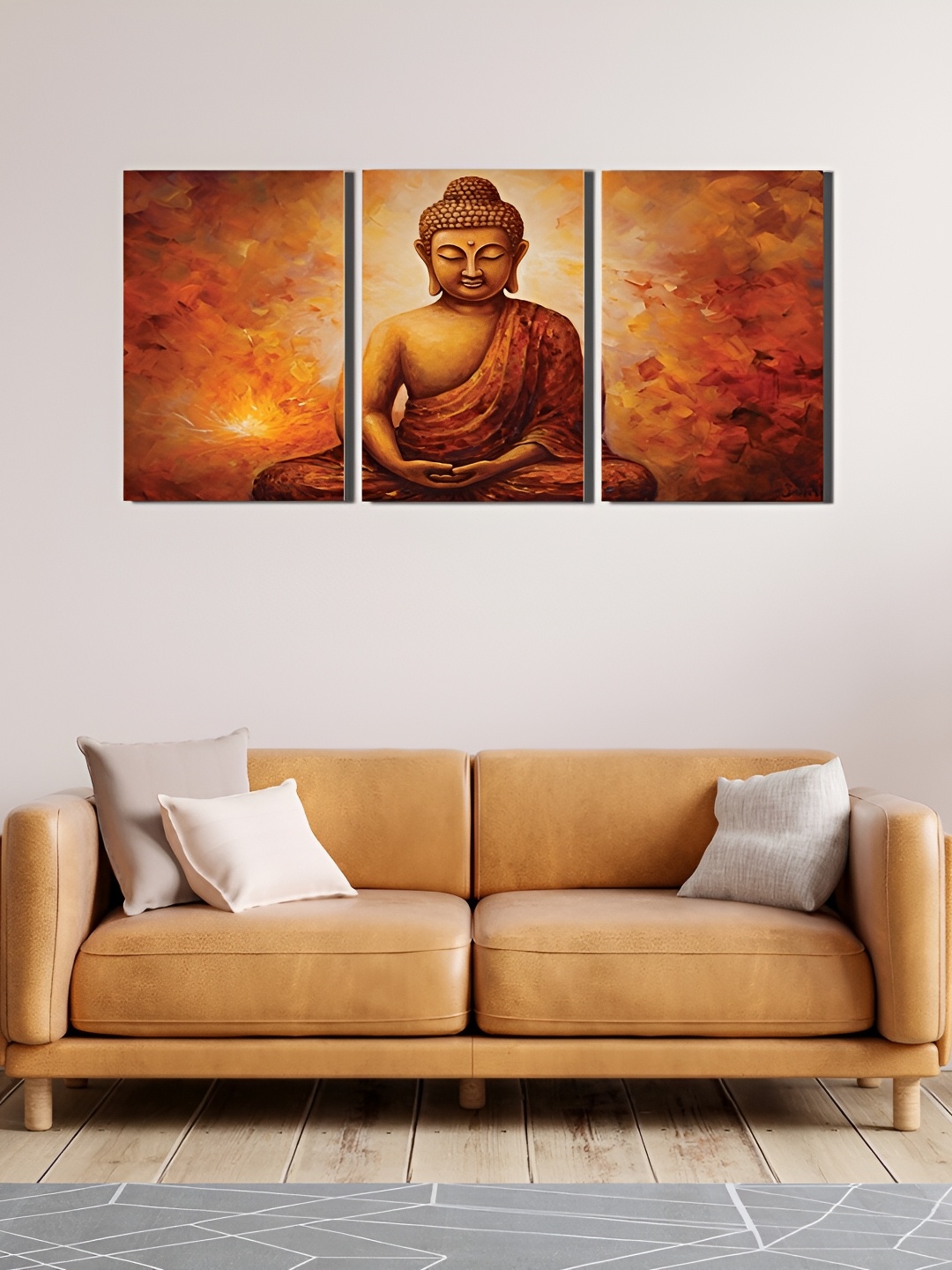 

CVANU Brown 3 Pcs Lord Buddha Printed Wall Art