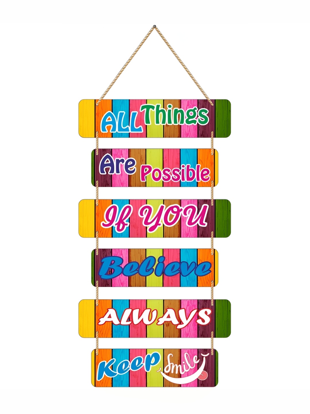 

CVANU Pink & Green Motivational Quotes Painted Rectangle Wooden Wall Hanging