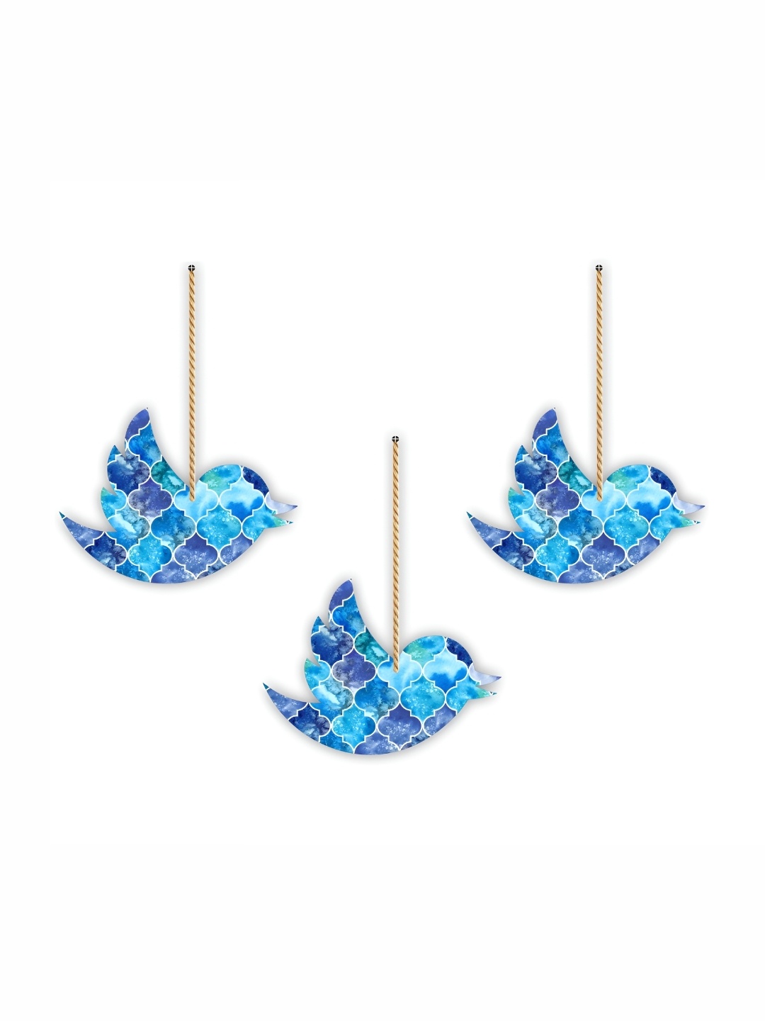 

CVANU 3-Pcs Blue Geometric Painted Bird Shape Wooden Wall Hangings