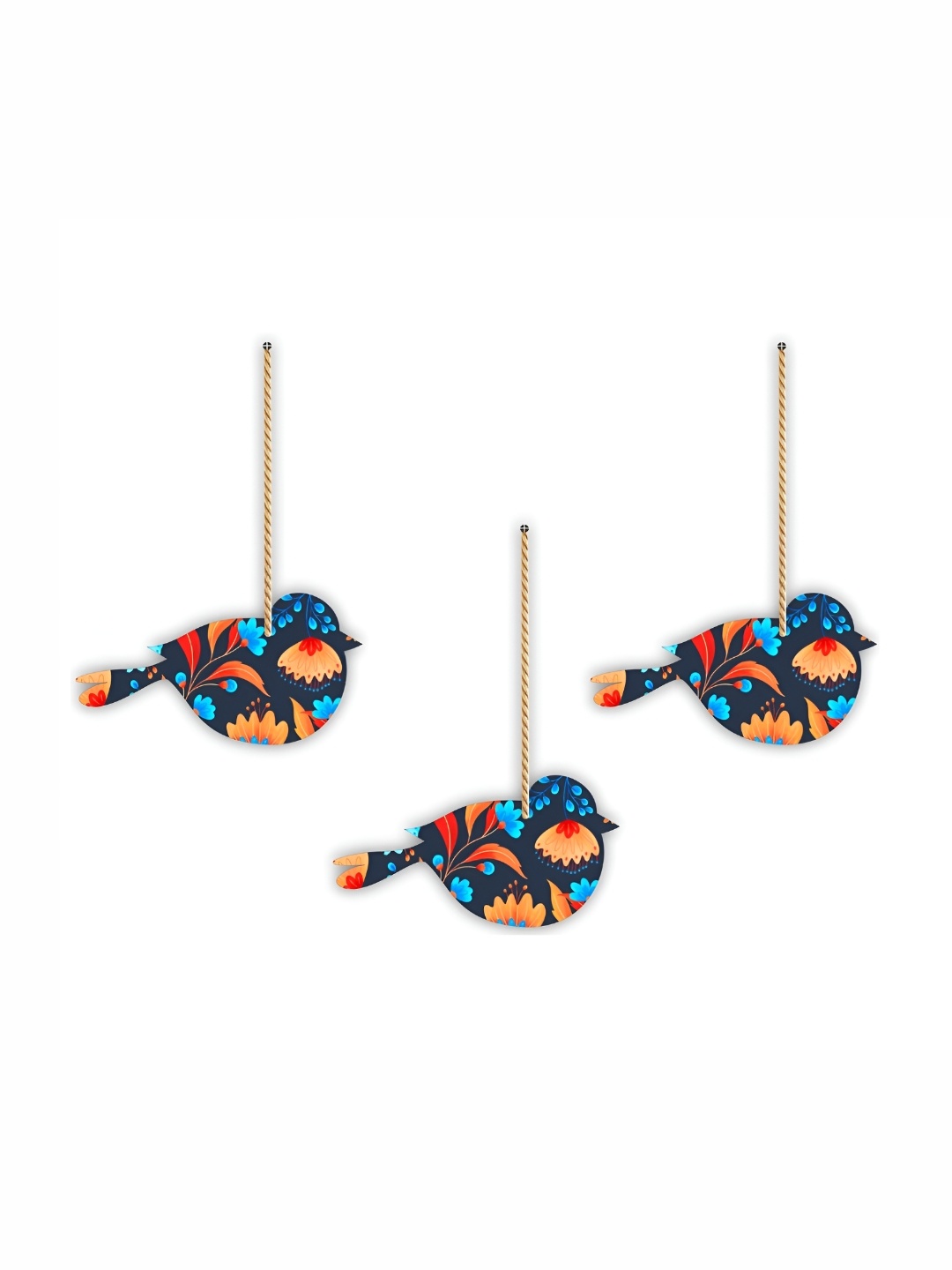 

CVANU 3 Pieces Blue Printed Wooden Wall Hanging