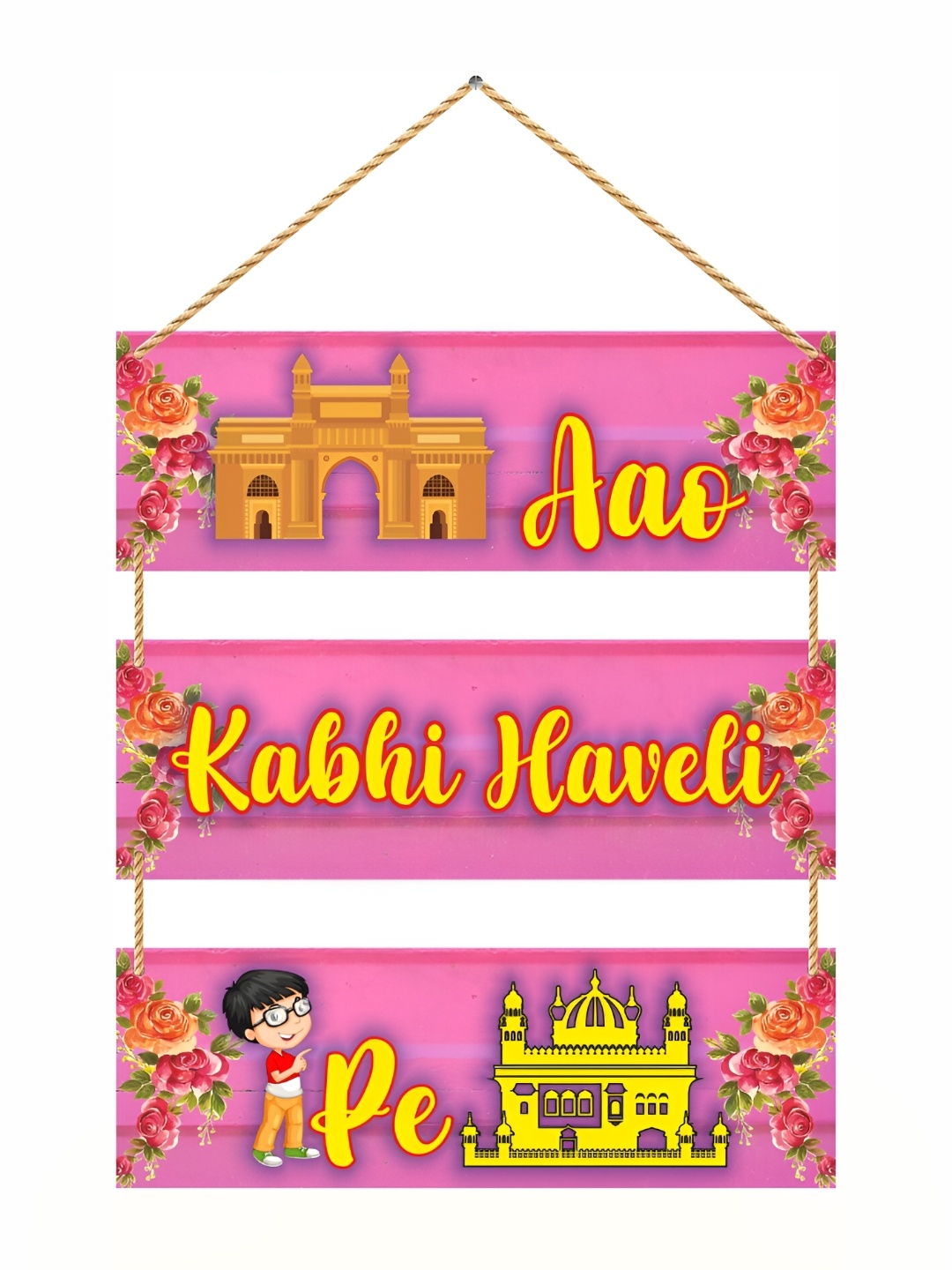 

CVANU Pink Printed Wood Wall Hanging