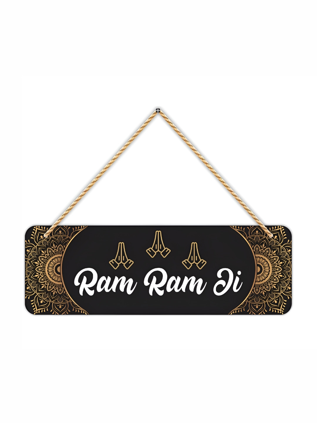 

CVANU Black & Gold-Toned Printed Wood Wall Hanging