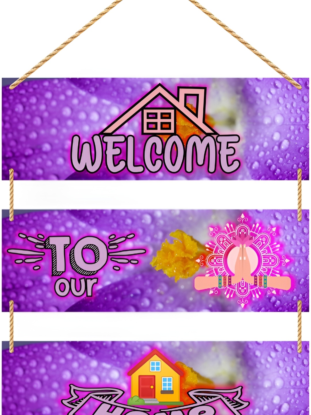 

CVANU Purple Welcome Printed Wood Wall Hanging