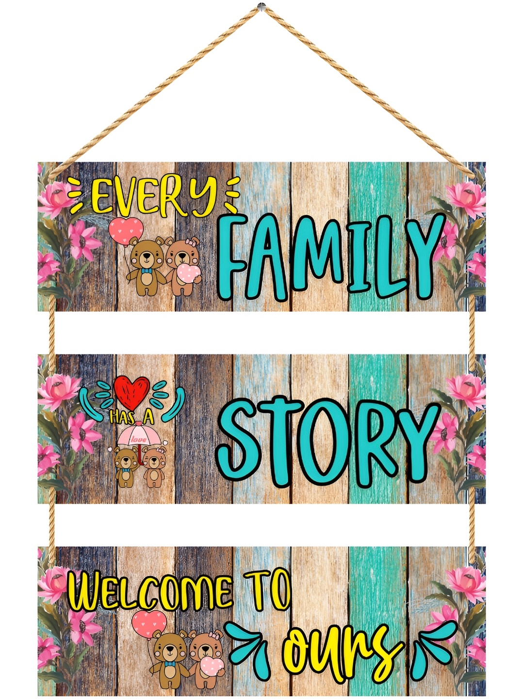 CVANU Blue Printed Wooden Wall Hanging