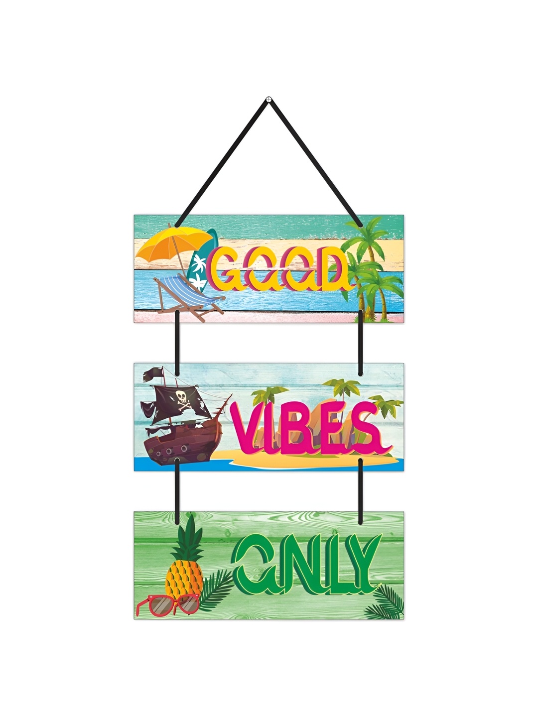 

CVANU Blue & Green Good Vibes Only Wooden Wall Hanging