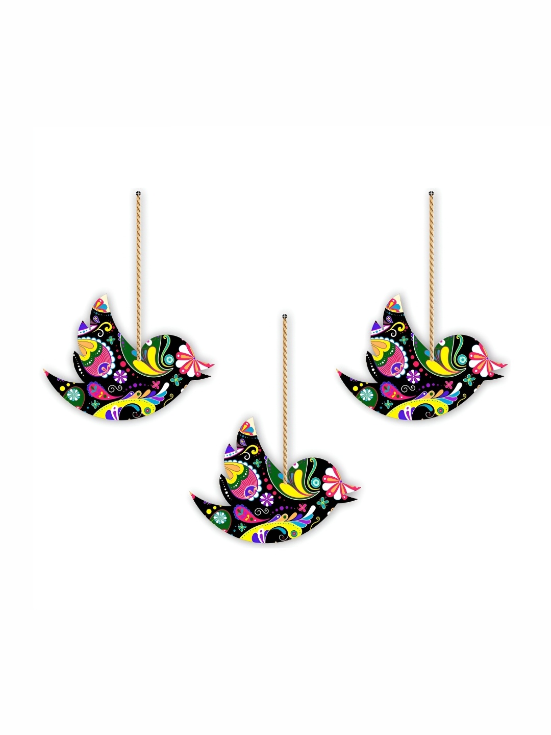 CVANU Black & Yellow 3 Pieces Bird Design Wooden Wall Decor