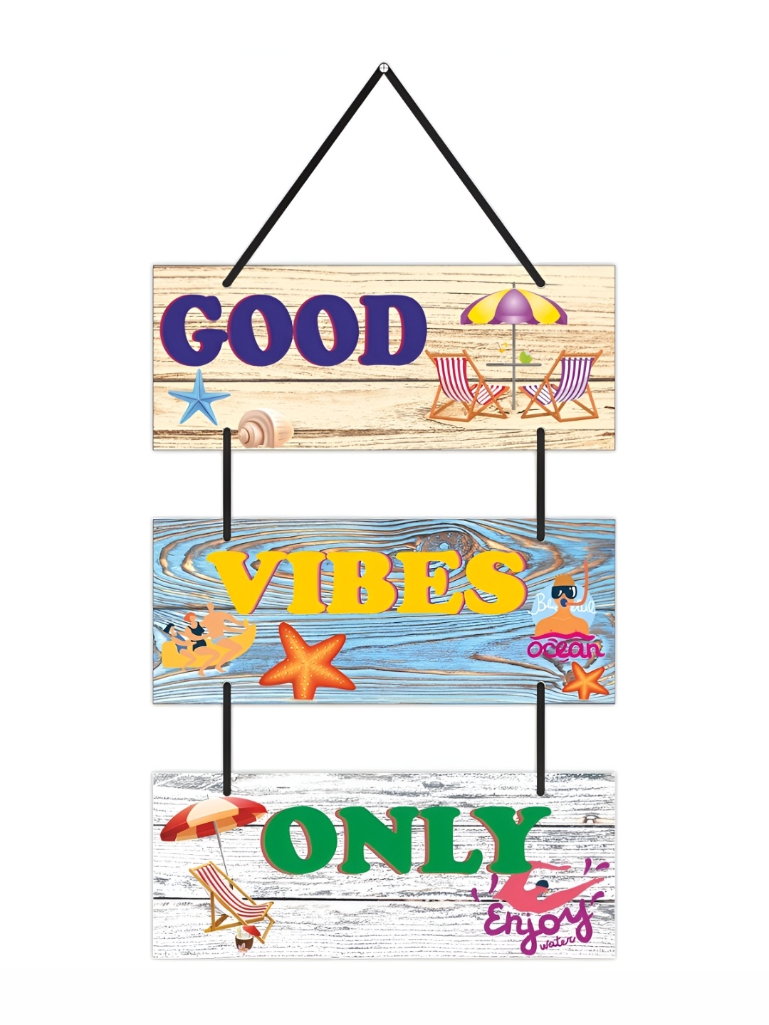 

CVANU Beige & Blue Wood Rectangle Wall Decor