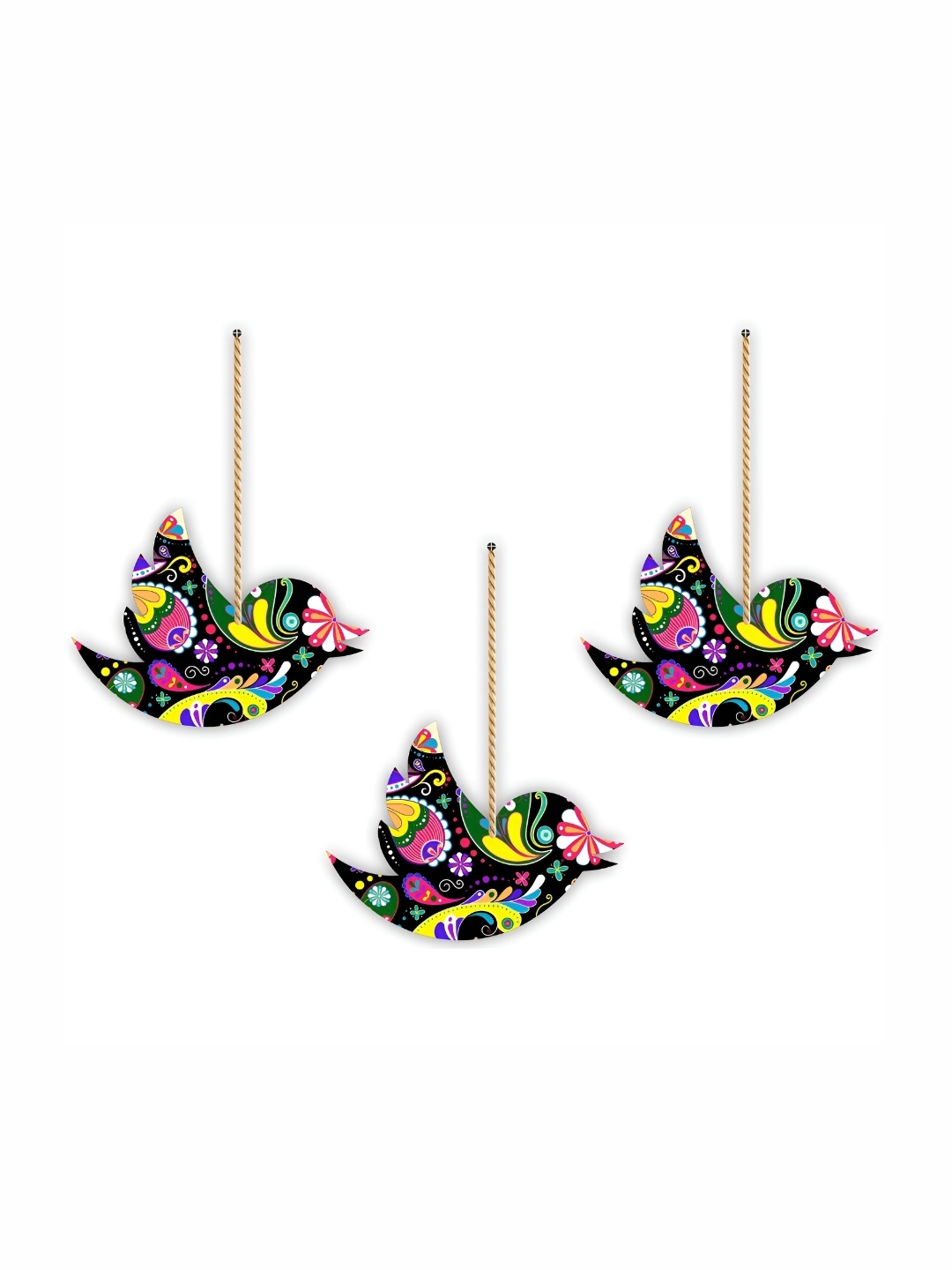 

CVANU 3 Piece Black & Yellow Bird Design Wood Wall Decor