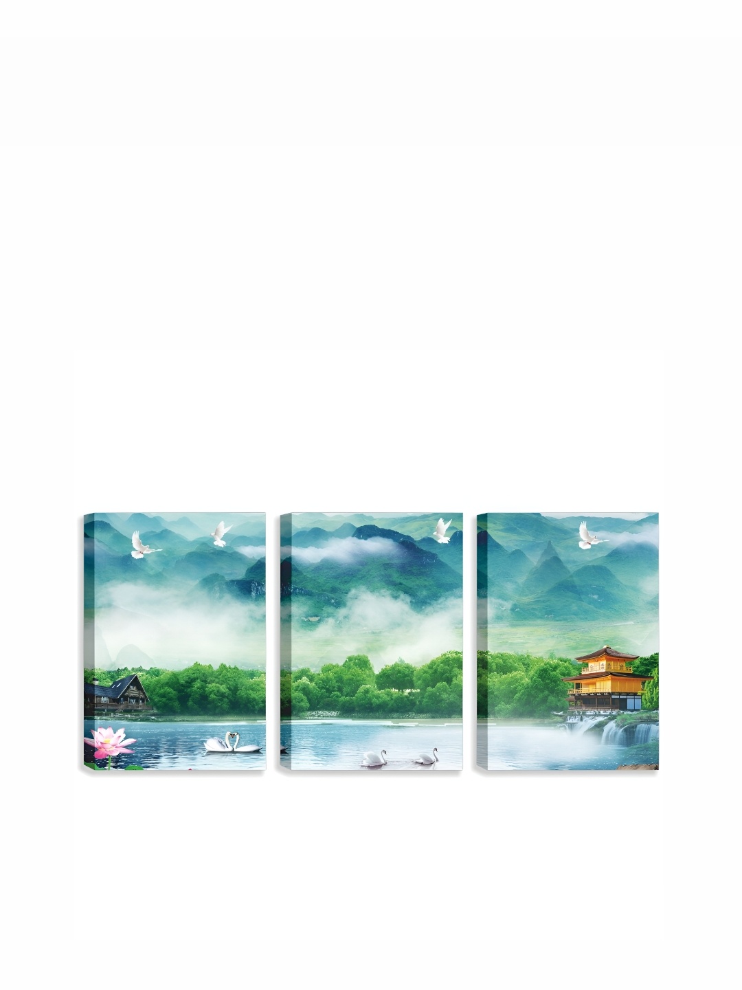 

CVANU Blue & Green 3 Pieces Rectangular Canvas Painting Wall Arts