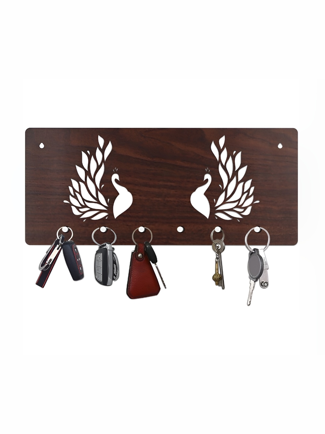 

CVANU Brown Peacock Design Laser Cut Wooden 6 Hooks Key Holder