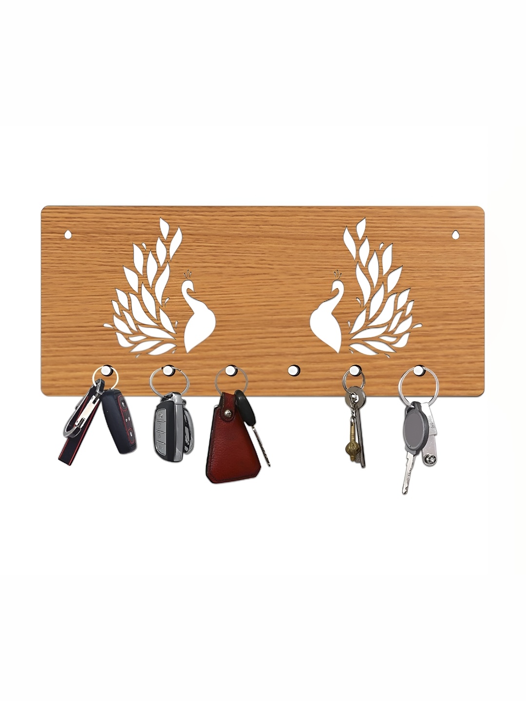 

CVANU Brown Peacock Design Laser Cut Wooden 6 Hooks Key Holder