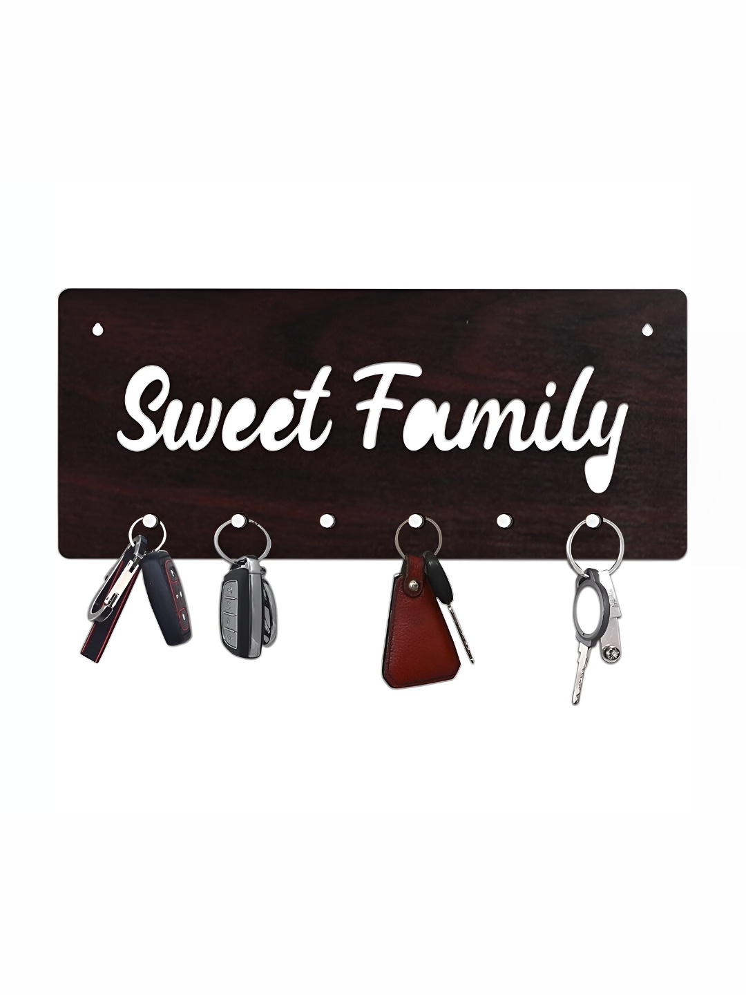 

CVANU Dark Brown Sweet Family Laser Cut Wooden 6 Hooks Key Holder