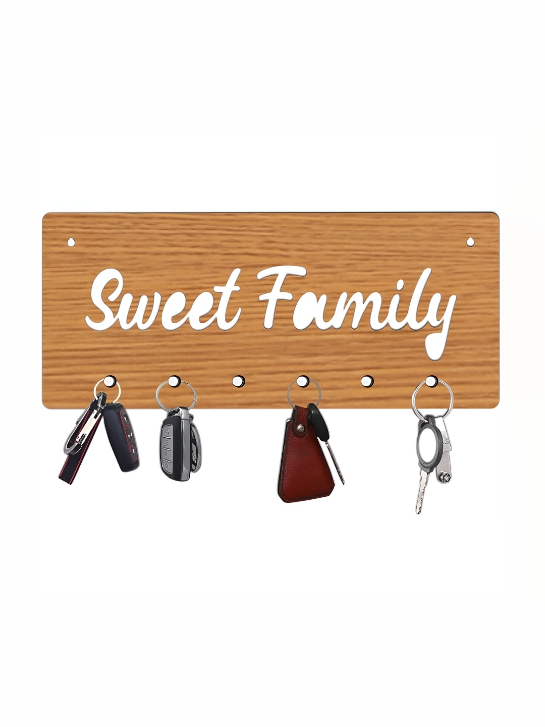 

CVANU Brown Sweet Family Laser Cut Wooden Key Holder With 6 Hooks