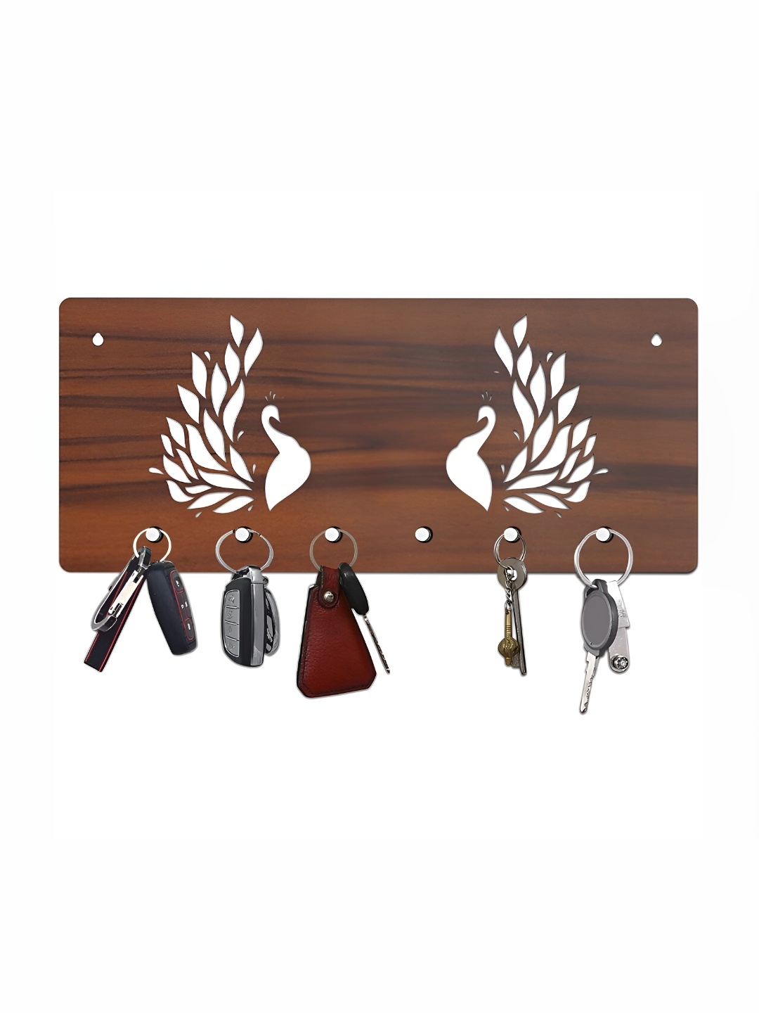 

CVANU Brown Peacock Design Laser Cut Wooden 6 Hooks Key Holder