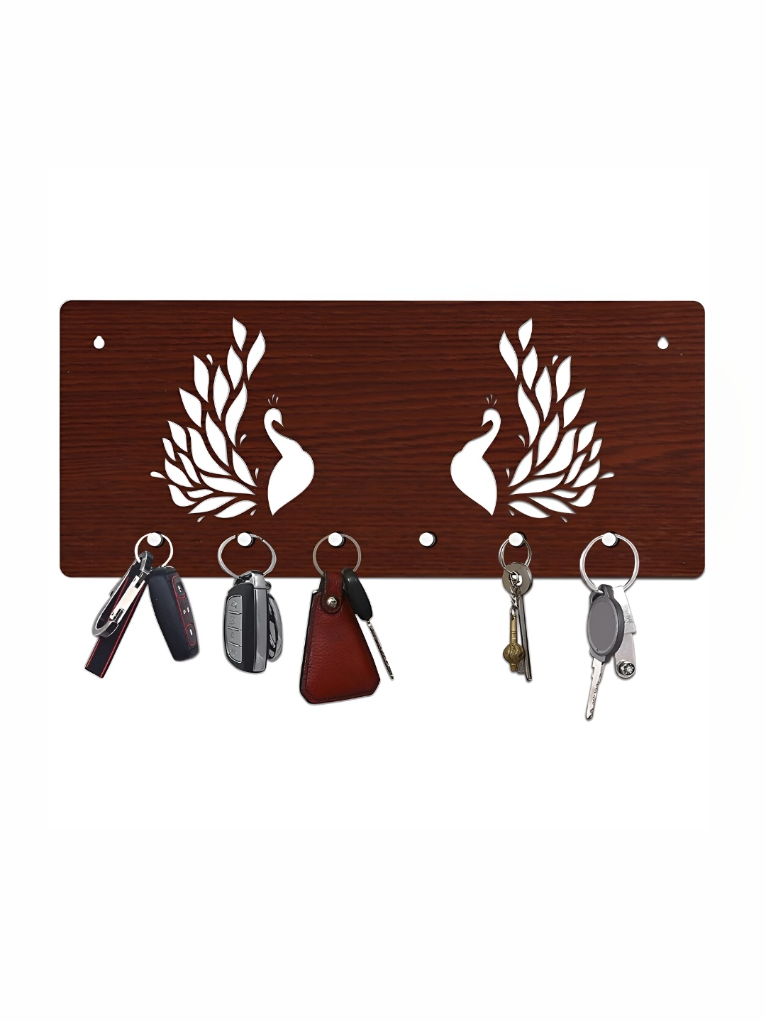 

CVANU Dark-Brown Peacock Design Laser-Cut Wooden Key Holder With 6 Hooks