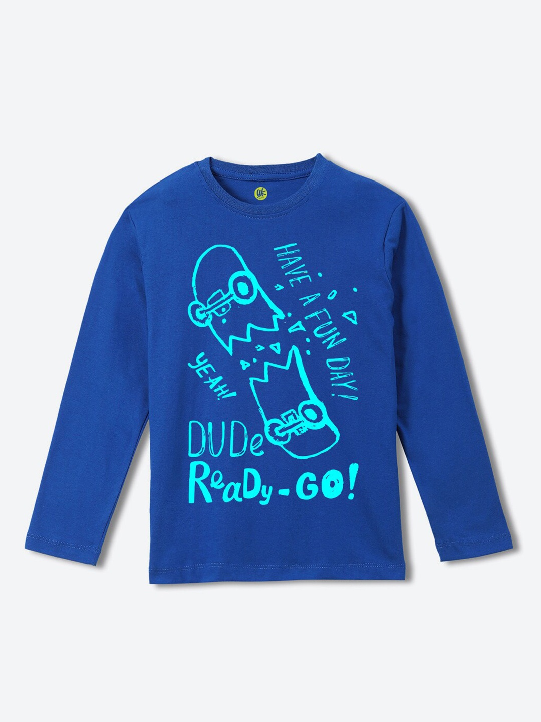 

YK Boys Typography Printed Long Sleeves Pure Cotton T-shirt, Blue