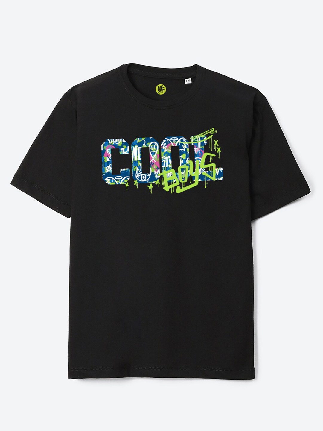 YK Boys Typography Printed Pure Cotton Oversized T-shirt, Black