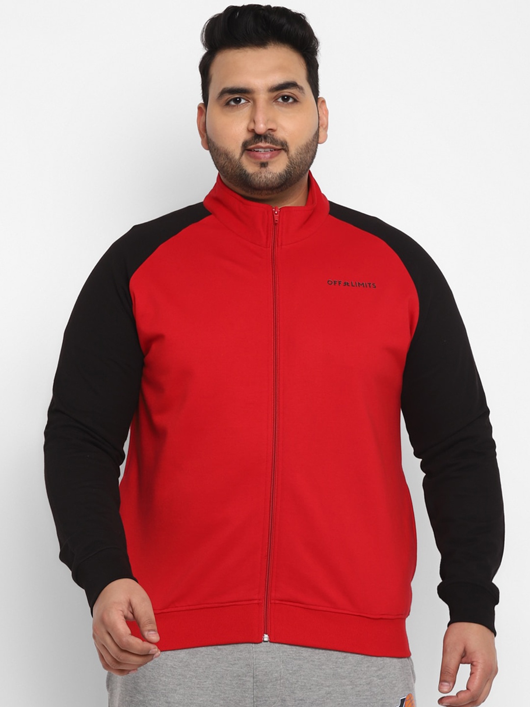 

OFF LIMITS Plus Size Colourblocked Mock Collar Sporty Jacket, Red