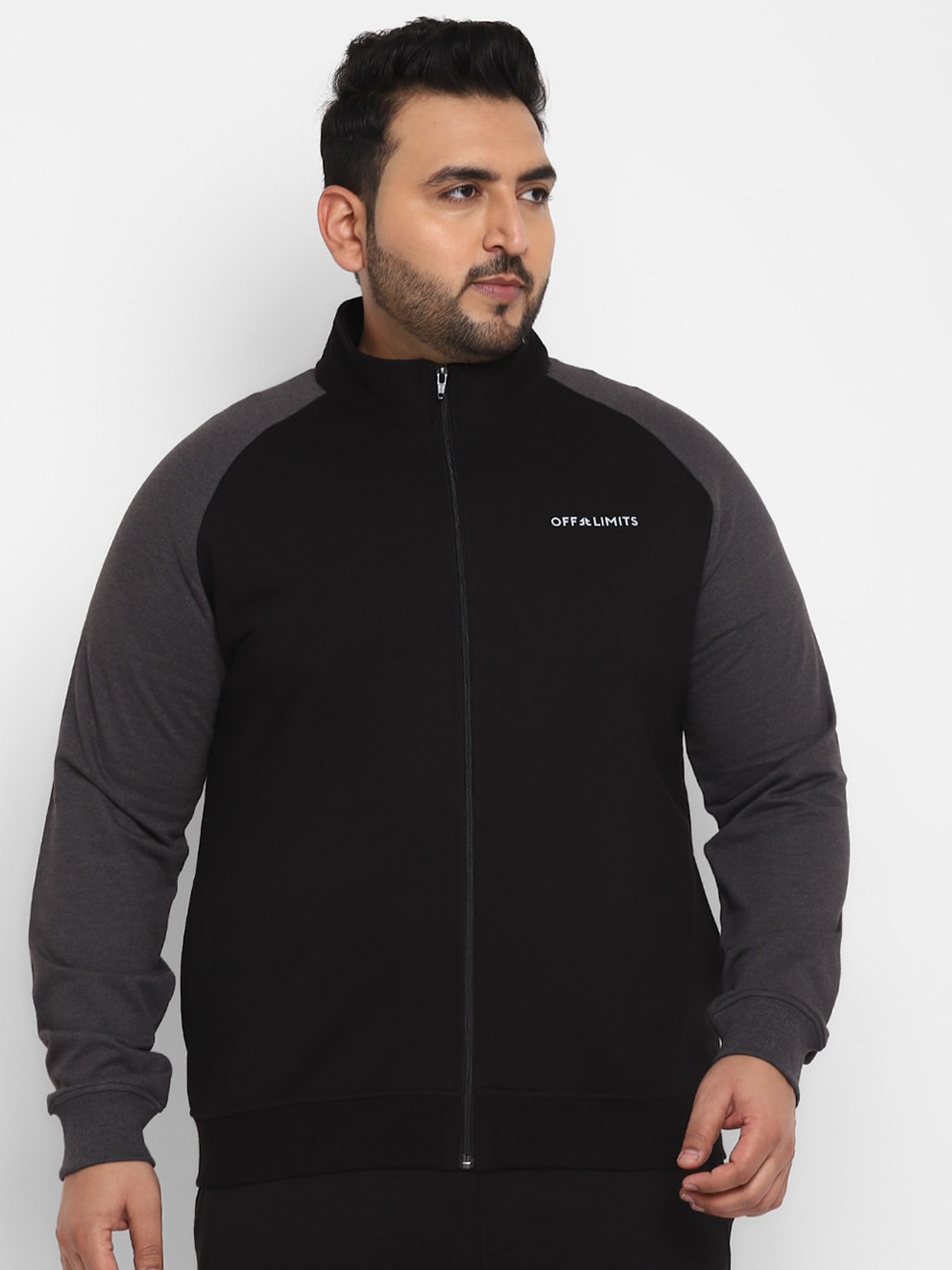 

OFF LIMITS Mock Collar Cotton Open Front Jacket, Black