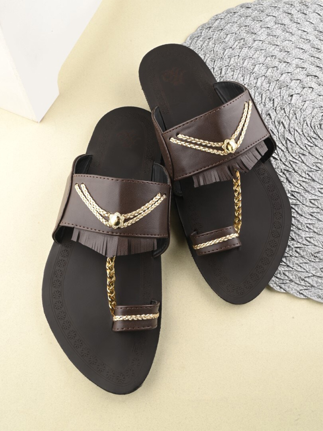 

House of Pataudi Men Braided Ethnic Comfort Sandals, Brown