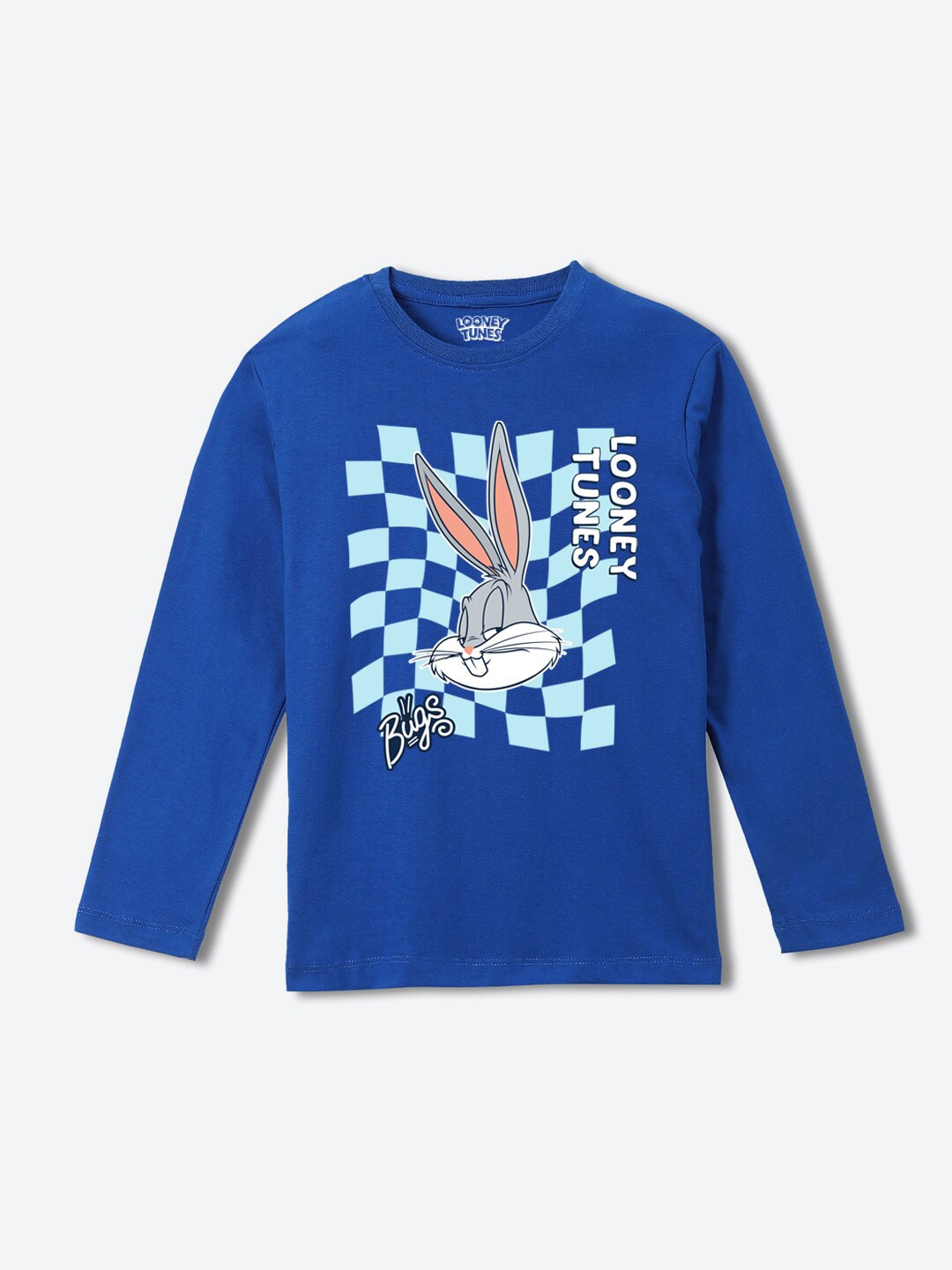 

YK Warner Bros Boys Looney Tunes Printed Long Sleeve Pure Cotton T-shirt, Blue