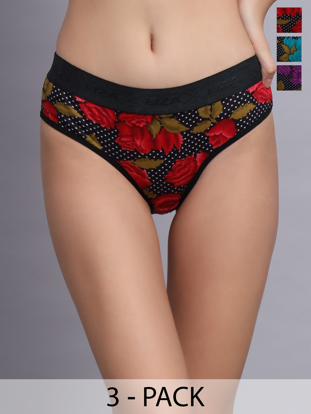 

Nakshu Pack Of 3 Floral Printed Anti Bacterial Cotton Basic Briefs, Red