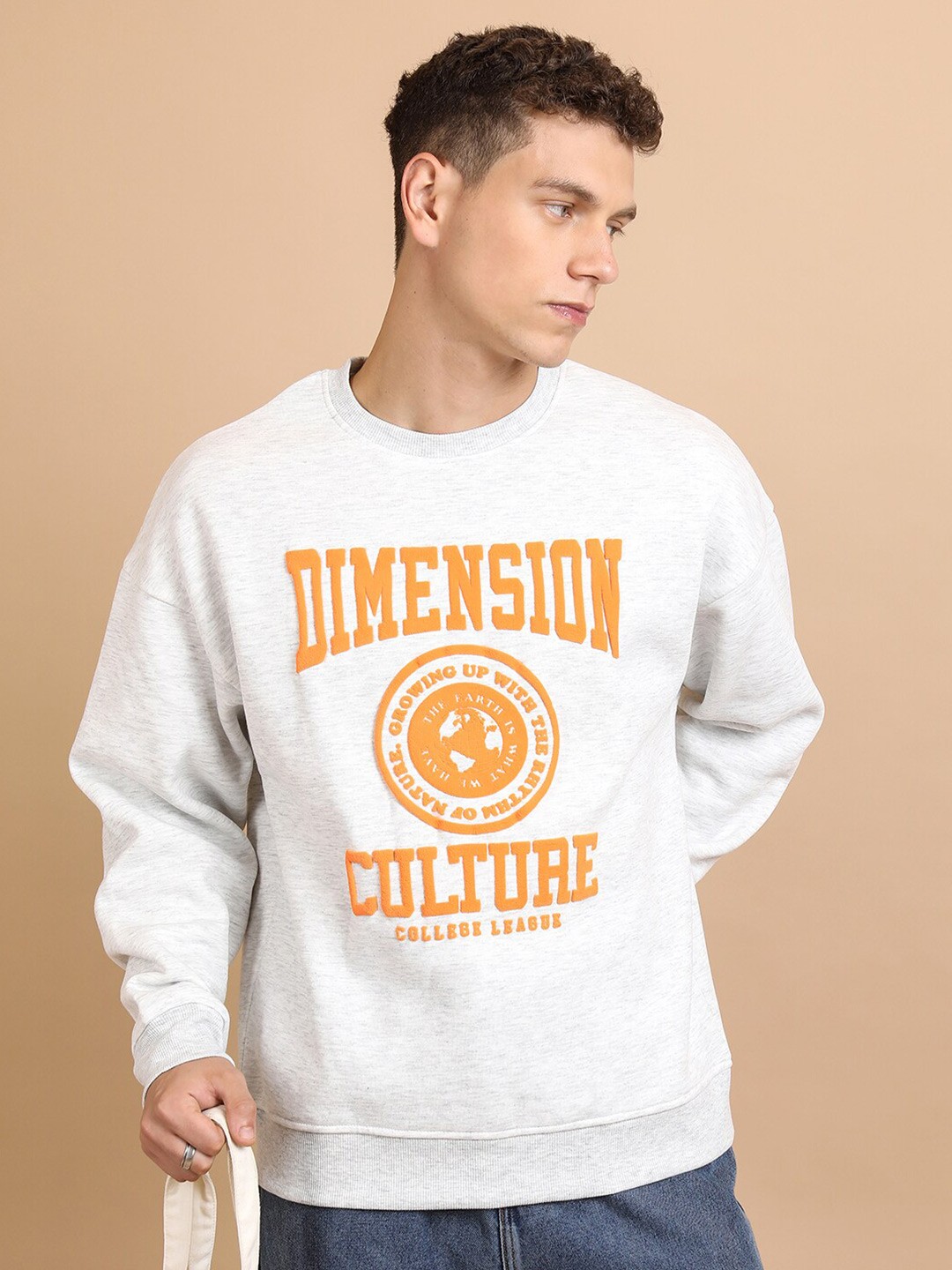 

HIGHLANDER Oversized Typography Printed Drop Shoulder Sweatshirt, White
