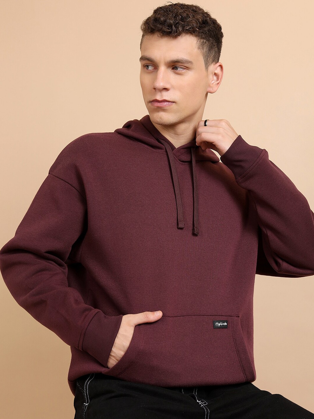 

HIGHLANDER Hooded Neck Long Drop Shoulder Over Sized Pullover Sweatshirt, Burgundy