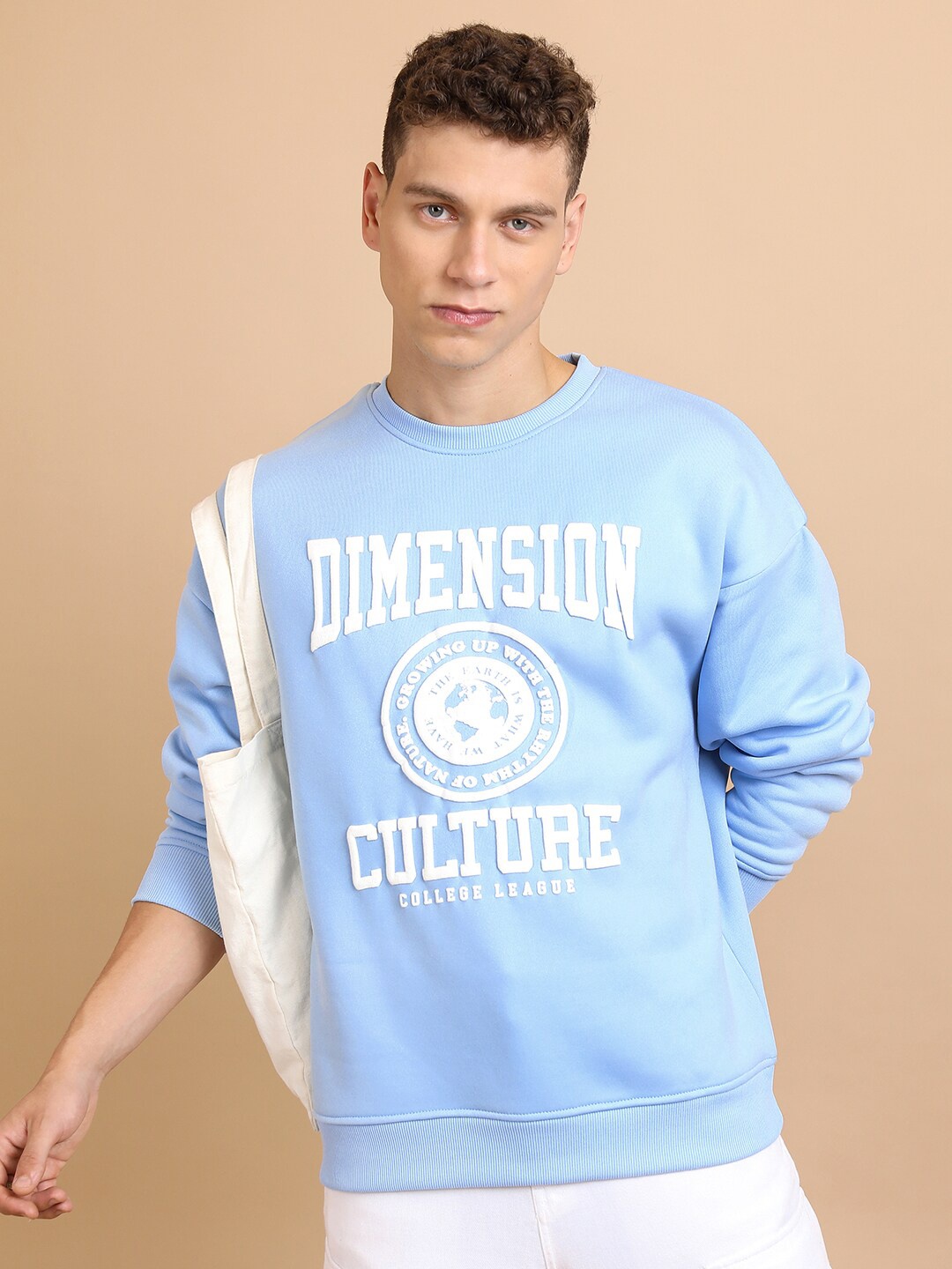 

HIGHLANDER Typography Printed Long Drop Shoulder Over Sized Pullover Sweatshirt, Blue