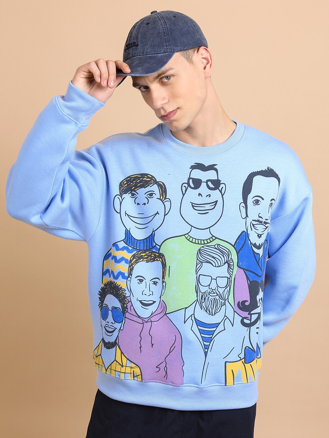 

HIGHLANDER Blue Graphic Printed Oversized Sweatshirt