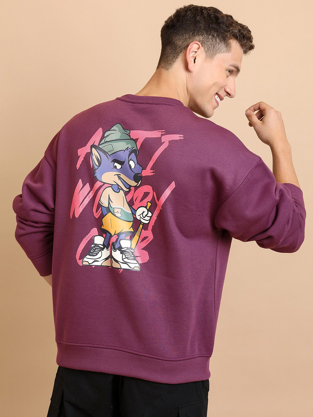 

HIGHLANDER Purple Graphic Printed Drop-Shoulder Sleeves Oversized Sweatshirt
