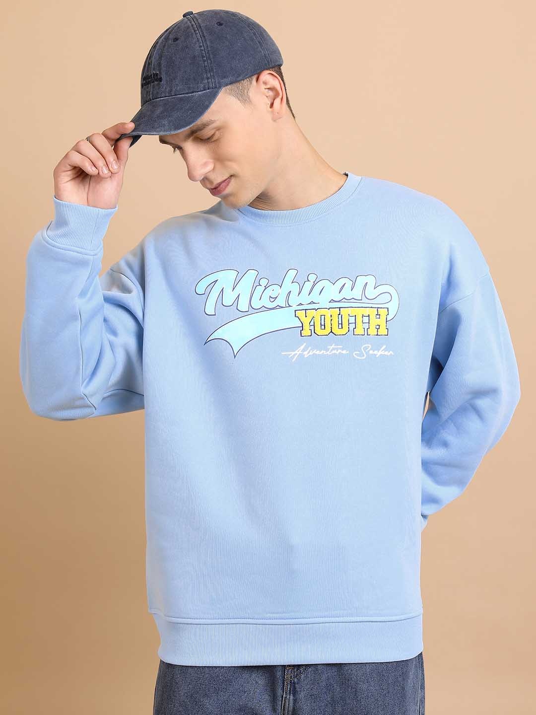 

HIGHLANDER Blue Typographic Printed Oversized Sweatshirt