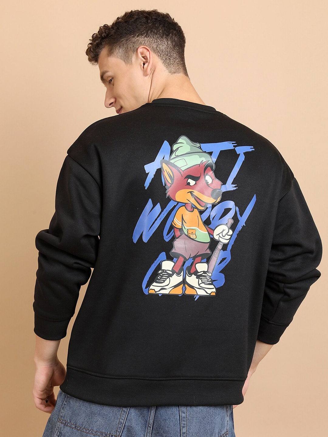 

HIGHLANDER Graphic Printed Drop Shoulder Oversized Pullover, Black